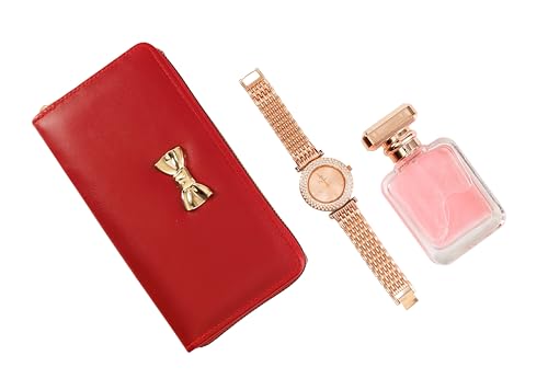 Image of Women's Hamper Gift Set Wallet, Watch, Long-Lasting Perfume | Gifts for Woman | Birthday Gifts for Women | Rakhi Gift for Sister | rakshabandhan Gifts for Sister (Dark red)