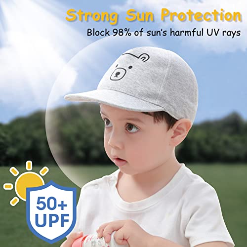 Baby Baseball Cap Hat For Toddler Boys Dinosaur Sun Caps Girls Cotton Kids Trucker Hats Elastic Adjustable 6M-5Y (6-24Months, Gray Bear) #TOP1