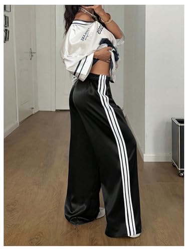 Women's Y2K Striped Baggy Pants Satin Low Waist Wide Leg Sweatpants Casual Track Pants Trousers Streetwear Joggers2
