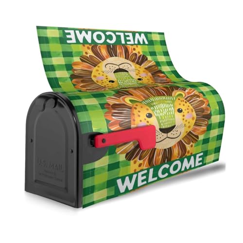 Image of Dujiea Cartoon Lion Welcome Mailbox Wrap, Waterproof Magnetic Post Box Cover, Standard Size 21 inchX 18 inch Garden Yard Outside Farmhouse Home Decor
