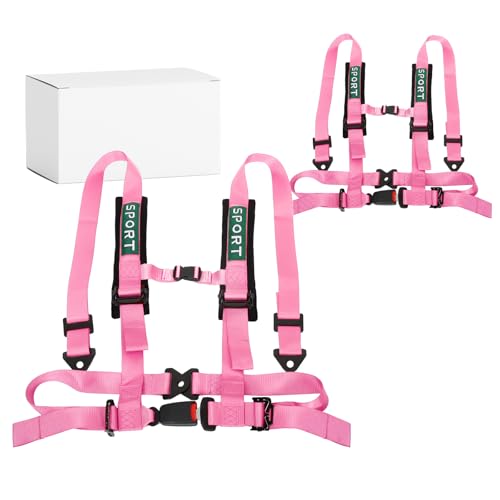 Image of 2Pcs 4 Point Racing Harness With Padding Heavy Duty Buckle Upgraded 2 Inch Straps UTV Harness 4 point Universal Adjustable for Adults Easy Install, Pink