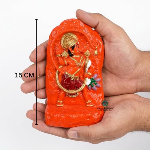 Image of Hampi Kesari Nandan Hanuman Ji Murti for Home Temple | Polyresin Lord Hanuman Sindoori Idol for Pooja Room, Office Desk & Living Room Decor | Bajrangbali God Statue Gift Item