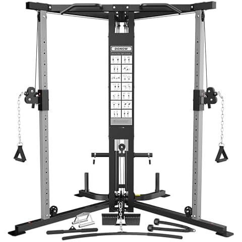 DONOW Cable Crossover Machine, Cable Fly Machine Home Gym System Workout Station with Dual Pulley System Pull-Up Bar Cable Bar and LAT Pull Down System Cover