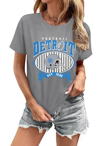 Football Shirts for Women Football Team Fan Tshirts Game Day Outfits Casual Sport Short Tee Tops LightGray