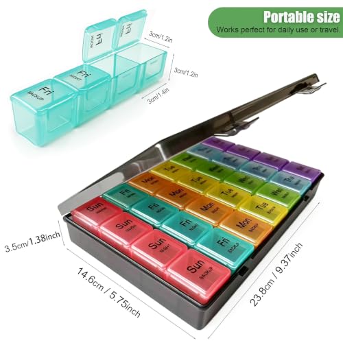 Image of Pill Organizer 4 Times a Day - Pill Box 7 Day, Large Weekly Medicine Pill Case for Travel with Removable Individual Containers, Pill Cases to Hold Daily Vitamins and Supplements(Black)