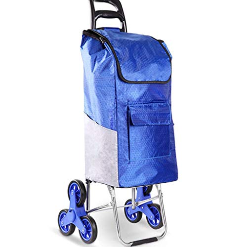 Tragbarer faltbarer Einkaufswagen für Treppen, kleiner Trolley, leichter Lebensmittelwagen, blau, Heimanhänger, leicht zu ziehen, Mehrzweckwagen für Einkaufen und Besorgungen