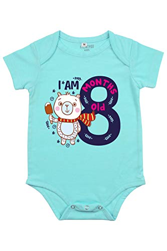 Image of Fflirtygo Baby Wear Cotton Infants Jumpsuit /Rompers Half Sleeves /sleepsuit Eight Month Celebration Printed On Light Blue Color