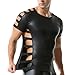 QiaTi Mens Leather Tank Top Leather Short Sleeve Shirt Strap Collar Mens Vest Undershirts for Rave Dance