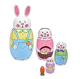 Tngan Russian Nesting Dolls, Stacking Wooden Handmade Matryoshka Dolls, 5 Pcs 6 ''Tall Animal Nesting Easter Eggs Toys for Kids Toddlers Birthday or Home Decoration Gift (Rabbit)