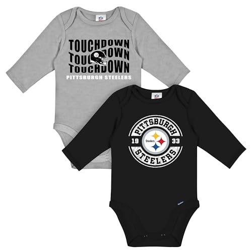 Gerber Baby NFL 2-Pack Long Sleeve Onesie Bodysuit, Steelers, 18 Months