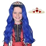ColorGround Kids Long Wavy Cosplay Wig with Crown for Halloween Costumes and Party (Dark Root Blue) FreeSize