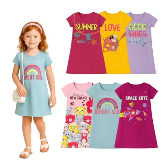 Kit 3 Vestidos Infantil Menina Verão Crianças Manga Curta Dia A Dia Para Sair (Menina / 4 anos)