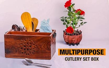 Wooden Spoon Stand for Dining Table and Spoon Stand for Kitchen (Multipurpose)- Wooden Cutlery Holder for Dining Table - Spoon Holder for Kitchen Platform - Cutlery Holder for Kitchen (Big Size)