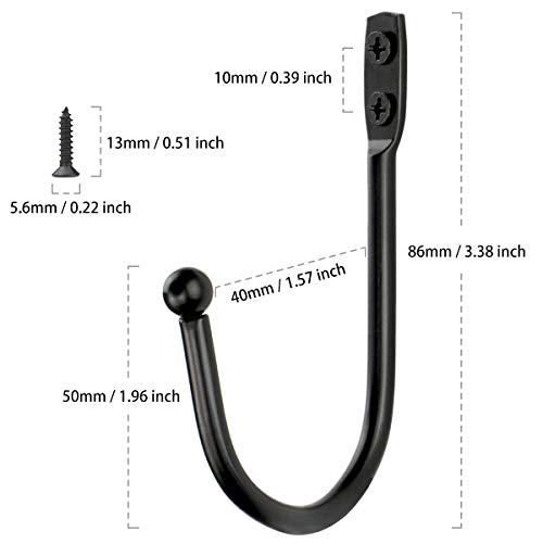 Iloft Black Single Hooks Wall Mount Small Wrought Iron Hook Utility Decorative Towels Hat Coat Keys Hanger For The Entryway, Bathroom, Bedroom, Kitchen, Mudroom Metal J Hook, 16Pcs With 32 Screws, 3.4 #TOP1
