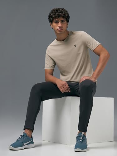 Image of TECHNOSPORT Men's Slim Fit Solid Crew Neck T-Shirt, Cotflex Quick Dry Wrinkle Resistant Polyester Sports Tee for Gym, Running, Training, Sports