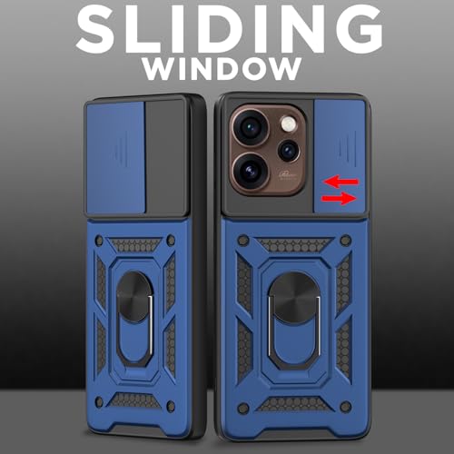 Image of Pikkme Back Cover for Oppo Reno 15C 5G | 360 Protection Case | Sliding Camera Shield Cover & Ring Holder Stand D10 Tough Armor Bumper Case (Blue)