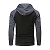 YuKaiChen Men's Hoodies Pullover Hooded Sweatshirts Long Sleeve Patchwork Plaid Jacquard Drawstring Casual Hoodie with Pockets Black-Indigo XXL #3