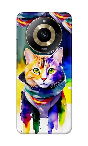 Image of Printed Hard Back Cover for Realme Narzo 60 5G Back Cover (Coloured Cat) -190724(EA)