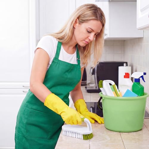 Image of Lallisa Scrub Brush for Cleaning with Handle Comfortable to Grip Heavy-Duty Flexible Stiff Bristles Scrubber Brushes Bulk for Shower Bathroom Carpet Kitchen Floor Tiles(Yellow, Green,12 Pcs)