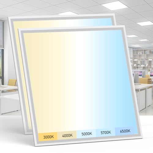 AIKVSXER 2 Pack 2x2 LED Flat Panel Light - Selectable 5 CCT 3000K-6500K & 5 Wattage 30-50W 5500Lm 0-10V Dimmable 2x2 led Drop Ceiling Lights 120-277V for Commercial and Home 2x2-2p