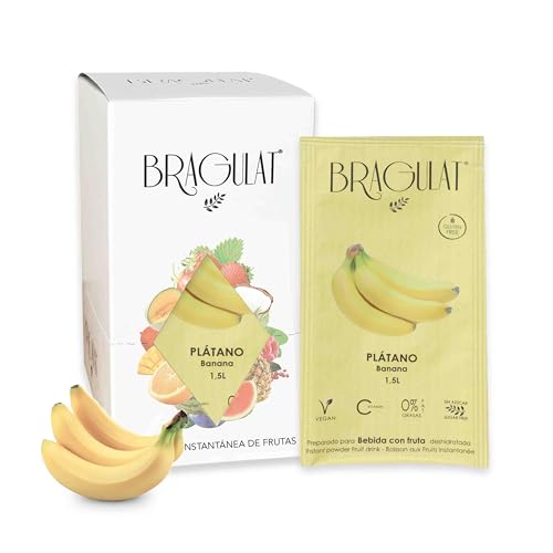 BRAGULAT/Saborizantes de agua Sin Azucar, con fruta deshidratada, Vitamina C y B12, colorantes y sabores naturales (15 Sobres Plátano)