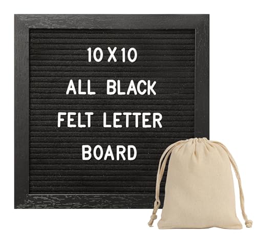 Image of G GAMIT Black Felt Letter Board with 294 Changeable Letters&Numbers, 10”x10” Message Board Letter Sign Board in Black Frame with Stand and Canvas bag for Announcement&Notification