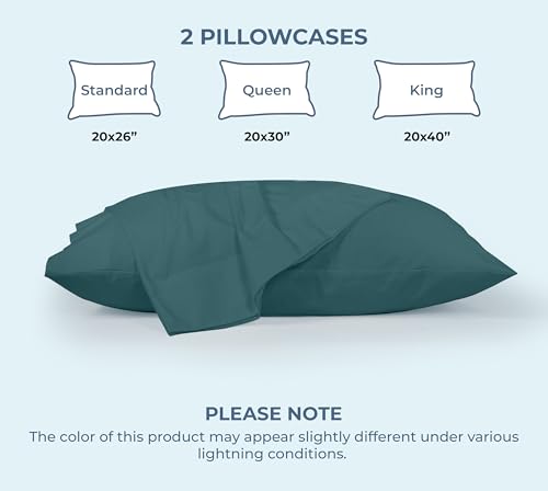 Image of ROYALE LINENS 100% Organic Cotton Percale Pillowcases Set of 2 - Standard Size Percale Pillowcase - Standard Set of 2 Pillow Cover - Breathable, Cool & Crisp Pillow Cases (20 inchx26 inch, Teal)