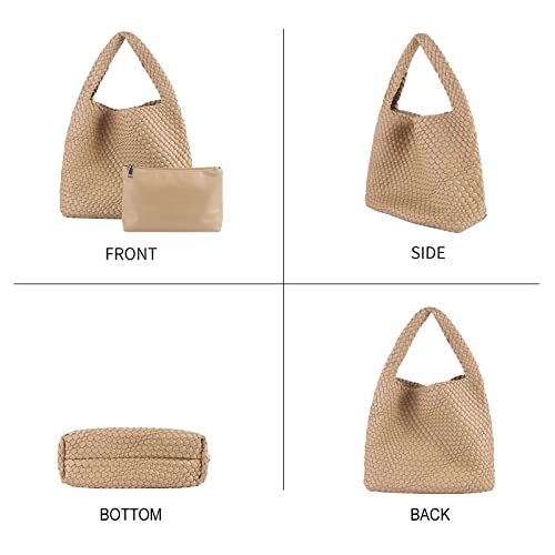Image of Woven Tote Bag for Women with Purse, Vegan Leather Hobo Bags Large Handmade Underarm Shoulder Bag