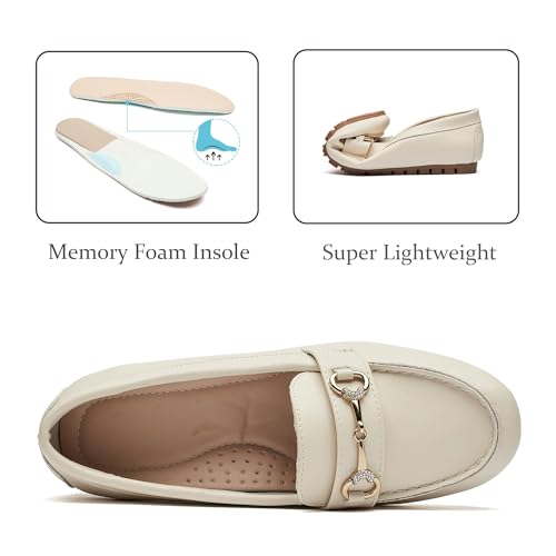 Image of Women's Wide Loafers Casual Slip on Flat Shoes Women's Comfort Penny Loafers with Arch Support Women Dressy Moccasins