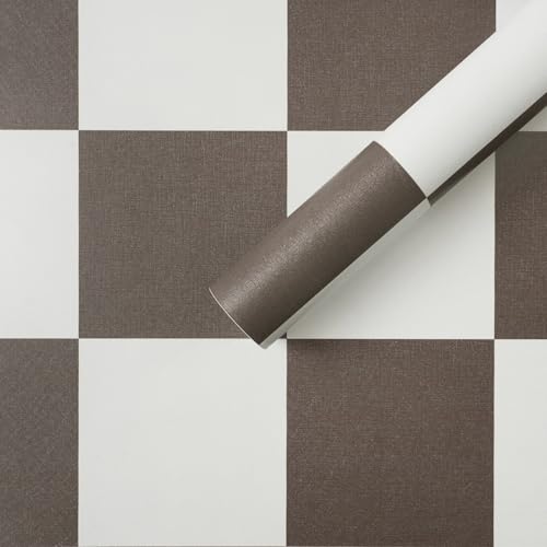 Ismoon Plaid Peel and Stick Wallpaper Vintage Brown Contact Paper 17.3x78.7 Neutral Mosaic Checkered Wallpaper Stick on Removable Wall Paper for Cabeints Bedroom Kitchen Renter Friendly Vinyl