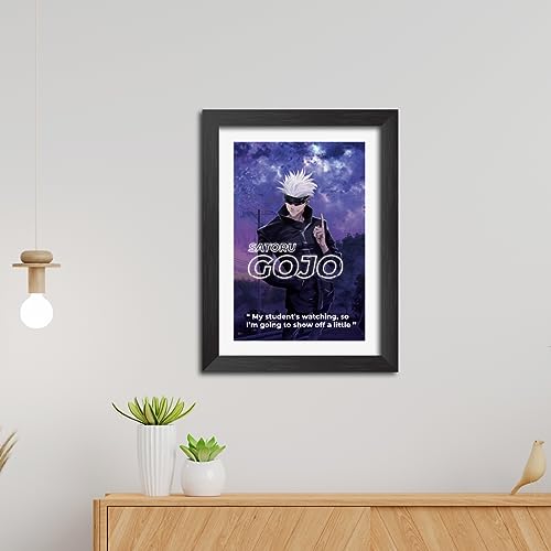 Image of TenorArts Satoru Gojo Poster Naruto Anime Quotes Laminated Photo Frame Painting with Matt Finish Black Textures (12 inches x 9inches)