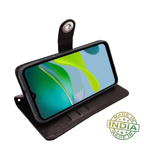Image of Pikkme Motorola Moto E13 Flip Cover Leather Finish | Inside TPU with Card Pockets | Wallet Stand and Shock Proof | Complete Protection Button Flip Case (Coffee)