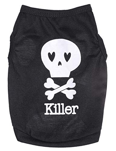 Oasis Plus White Skull Black 100% Cotton Pet T-Shirt Vest Costume Clothes for Small Female Male Dogs Cats Rabits