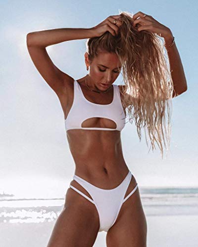 SherryDC Women's Sexy Scoop Neck Padded Cutout Strappy Thong Bikini Set Swimsuit3