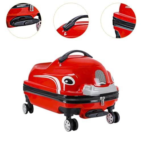 Kids' 20" Travel Suitcase with Fun Vehicle Theme, Rolling Luggage, Red3