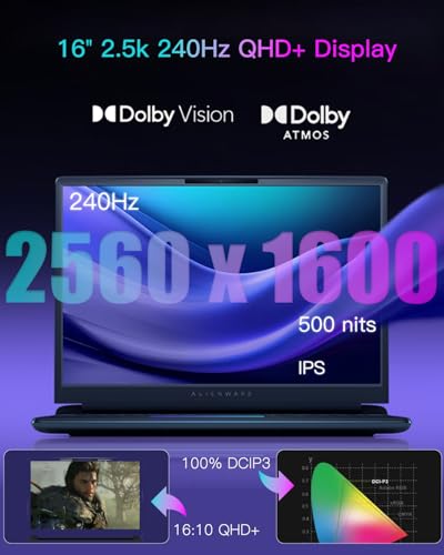 Image of Alienware 16 Area 51 Gaming Laptop, NVIDIA RTX 5080 16GB GDDR7, Intel Ultra 9 275HX, 16 inch QHD+ 240Hz 500 nit Display, Win11 Pro, AlienFX RGB KB, External DVD Drive(64GB DDR5 | 8TB SSD)