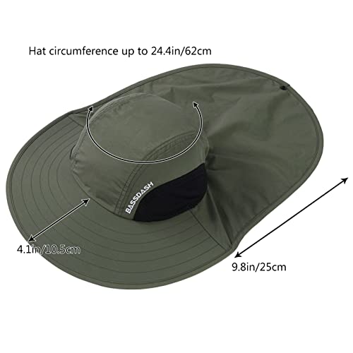 Image of BASSDASH UPF 50+ Unisex Water Resistant Wide Brim Sun Hat with Large Neck Flap Ponytail Fishing Hat for Men Women