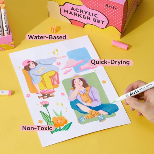 Image of Arrtx 120 Colors Markers Paint Pens, Acrylic Paint Pens for Artists Adults Coloring Drawing Cartoon Anime Comic - Brush Tip for Rock Painting, Wood, Canvas, DIY Crafts Making Art Supplies