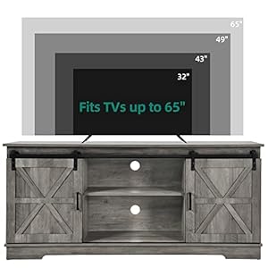 YITAHOME Farmhouse TV Stand for 656055 Inch Modern Entertainment Center with Sliding Barn Door Wood TV Media Console Storage TV Cabinet for Living Room for 300lbs Rustic Grey