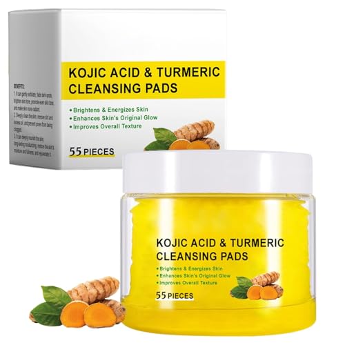 55 Stück Turmeric Kojic Acid Exfoliating Cleansing Pads, Turmeric Kojic Acid Cleansing Pads, Kojisäure- und Kurkuma-Reinigungspads, tiefenreinigende Poren, Kurkuma-Kojisäure-Pads für Alle Hauttypen