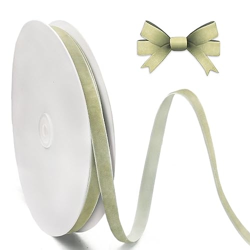 Hying Christmas Sage Green Ribbons for Crafting, 3-8 × 25 Yards Craft Ribbon Xmas Green Velvet Ribbons for Gift Wrapping DIY Handmade Decorations