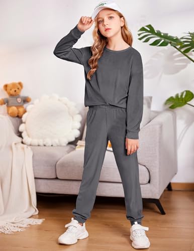 Image of Arshiner Girls 2 Piece Outfit Sweatsuits Set Kids Velour Sweatshirts & Sweatpants Tracksuits Set for Girls