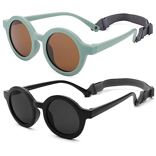 Image of COASION Baby Polarized Round Sunglasses Flexible Rubber Shades with Strap for Toddler Newborn Infant Ages 0-24 Months