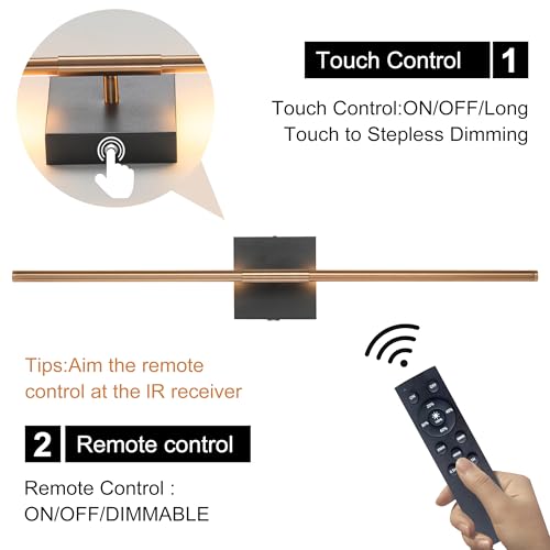 Image of 15800 mAh Battery Operated Wall Sconces with Remote Control, Dimmable Wall Sconces Set of Two 3000K LED Matte Black and Brass Gold Wireless Wall Light Battery Powered Cordless Rechargeable Wall Lamps
