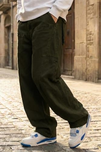 Image of Veirdo Men's Baggy Cargo Oversized Pants with Utility Pockets, Relaxed Loose Fit Street Style Trousers for Casual wear, Travel, (Size S to 2XL)