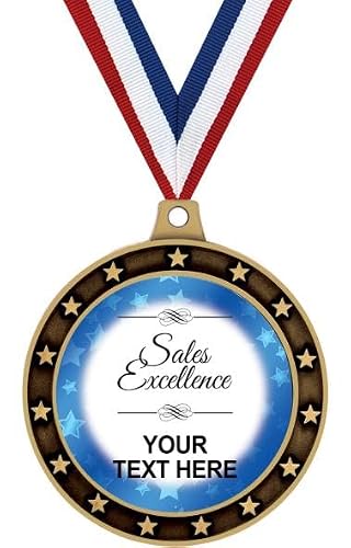 Your Personalization Sales Excellence Award Custom Text Medal with Blue Star Background, Sales Medal Awards Value Pack of 10 with Personalized Engraving