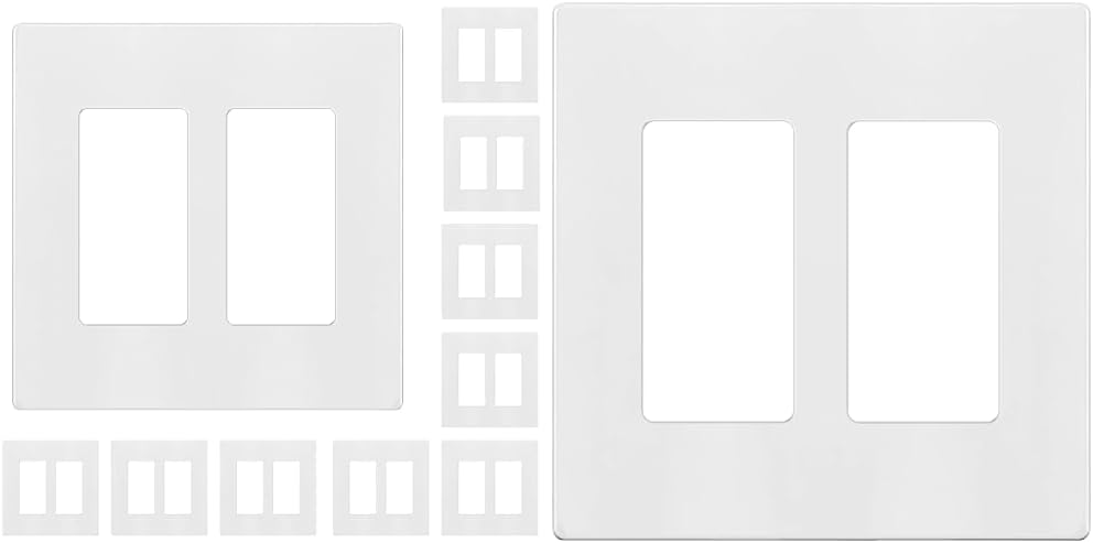 Enerlites Screwless 2-Gang 4.68" H x 4.73” L White Polycarbonate Thermoplastic Wall Plates Child Safe Outlet Covers 10 Pack and Single Wall Plate