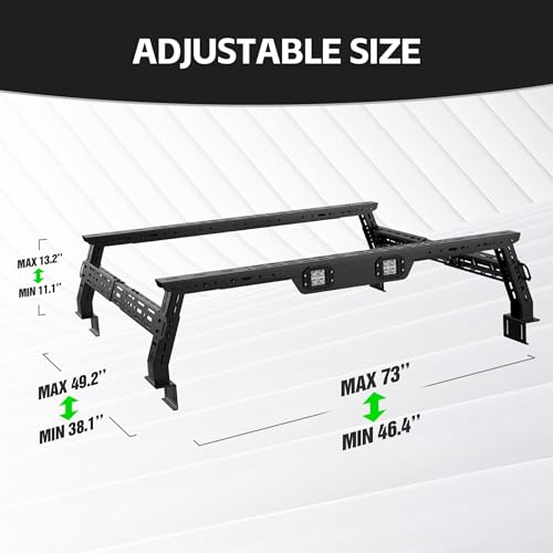 Image of Adjustable 11-13 inch High Bed Racks Truck Cargo Carrier Compatible with Tacoma Ram 1500 Tundra Silverado & Sierra 1500 Gladiator JT Titan Frontier Canyon Ranger