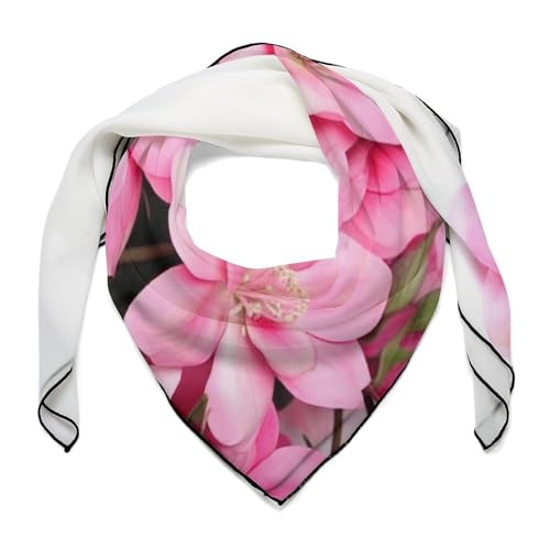 Beautiful Flowers Silk Head Scarf Women's Fashion Lightweight Square Scarfs Bandanas Breathable Soft Neck Head Scarves For Travel Handbags Scarf