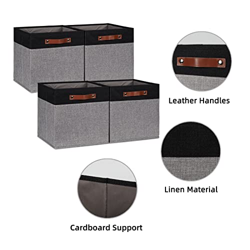 Hnzige Storage Baskets For Organizing, Set Of 4, Square Fabric Storage Cubes Bins 13 X 13, Collapsible Black Storage Bins For Shelves, Closets, Nursery, Home, Office (Black&Grey) #TOP1